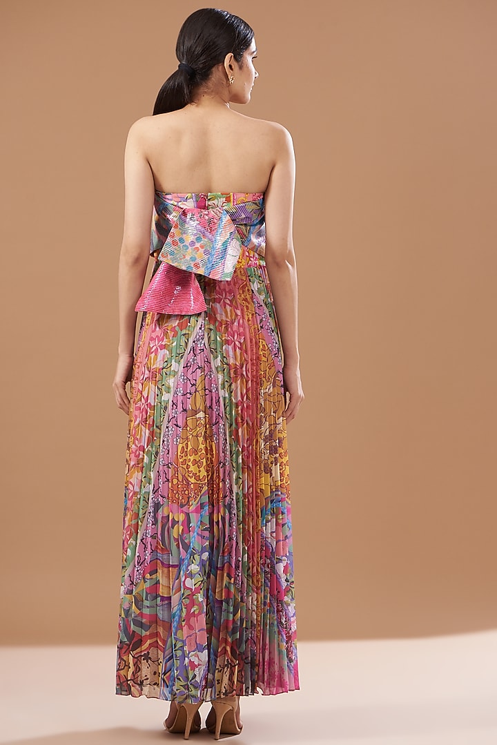 Multi-Colored Crepe Printed Tube Vacation Dress by SIDDHARTHA BANSAL at Pernia's Pop Up Shop