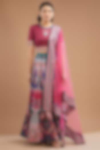 Multi-Colored Scuba & Dupion Printed Lehenga Set by SIDDHARTHA BANSAL