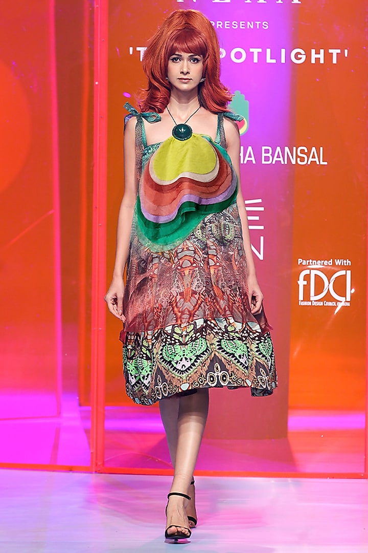Multi-Colored Silk Taffeta & Organza Printed Dress by SIDDHARTHA BANSAL