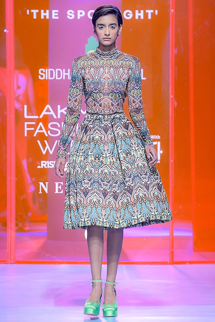 Multi-Colored Jacquard Skirt by SIDDHARTHA BANSAL