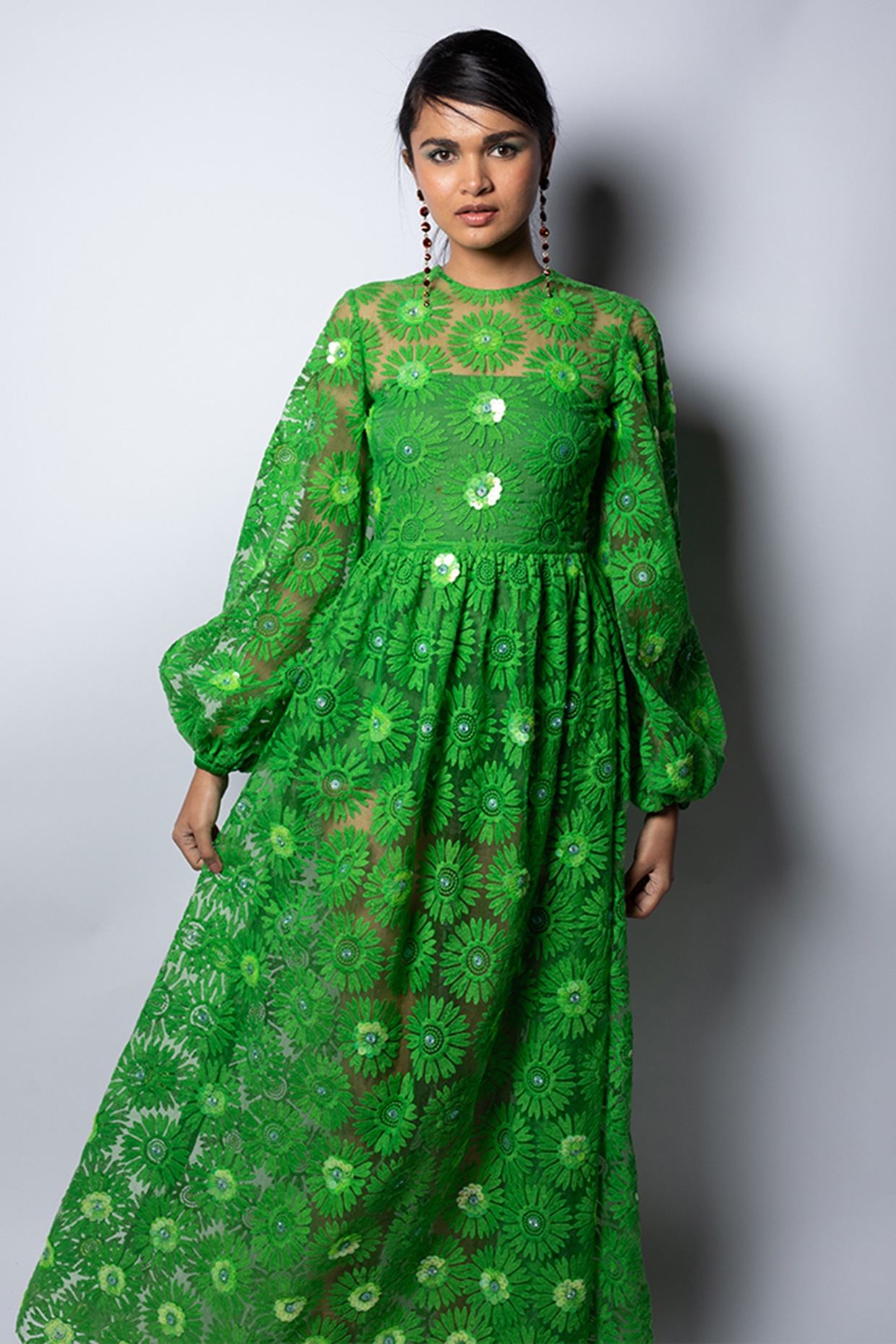 Parrot green outlet long frocks