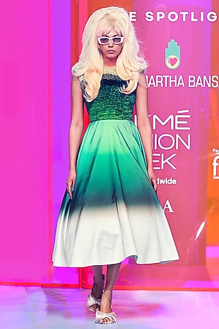 Parrot Green Ombre Silk Taffeta Embroidered Dress by SIDDHARTHA BANSAL