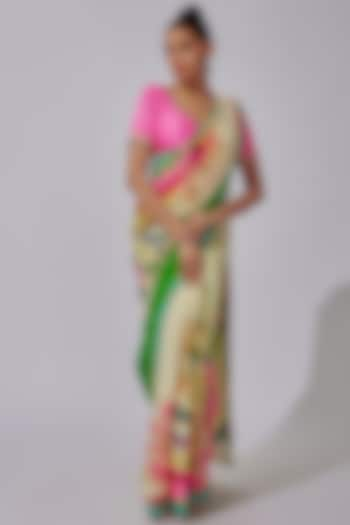 Ivory Pure Crepe Hand Embroidered & Printed Saree Set by SIDDHARTHA BANSAL at Pernia's Pop Up Shop