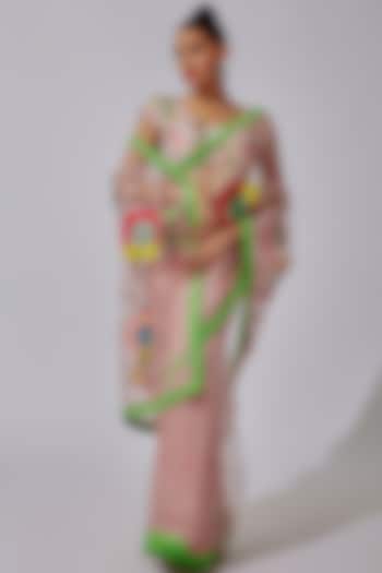 Powder Pink Silk Organza Sequins Embroidered Saree Set by SIDDHARTHA BANSAL