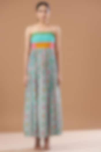 Multi-Colored Cotton Linen Printed Midi Dress by SIDDHARTHA BANSAL