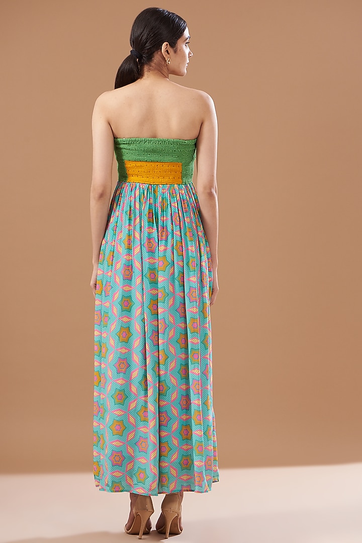 Multi-Colored Cotton Linen Printed Midi Vacation Dress by SIDDHARTHA BANSAL at Pernia's Pop Up Shop