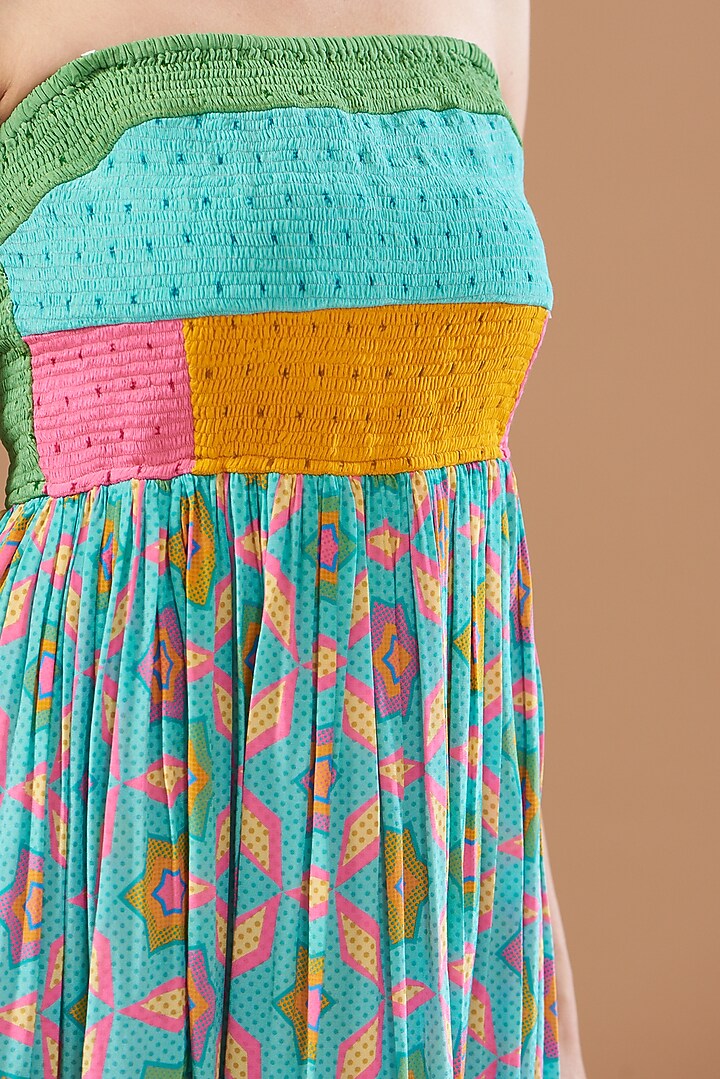 Multi-Colored Cotton Linen Printed Midi Vacation Dress by SIDDHARTHA BANSAL at Pernia's Pop Up Shop