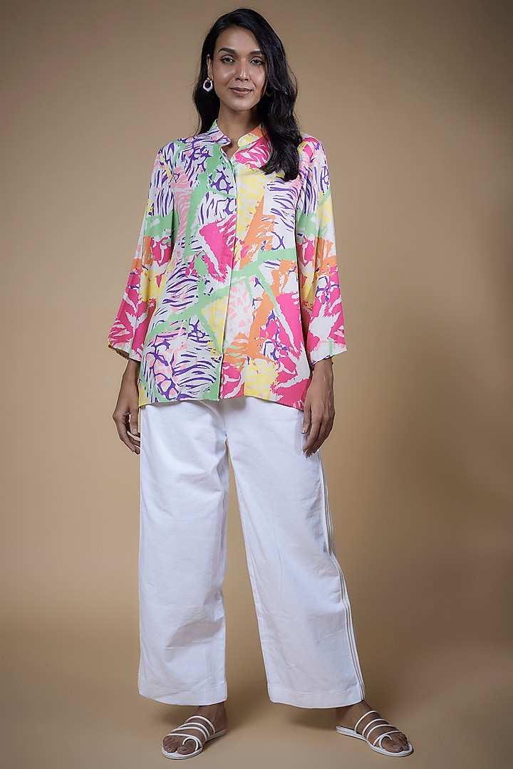 Multi-Colored Rayon Twill Printed Shirt by SIDDHARTHA BANSAL