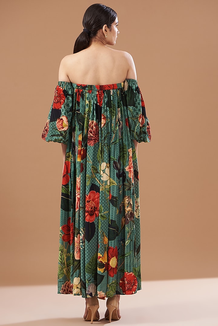 Black Cotton Linen Printed Off-Shoulder Summer Dress by SIDDHARTHA BANSAL at Pernia's Pop Up Shop