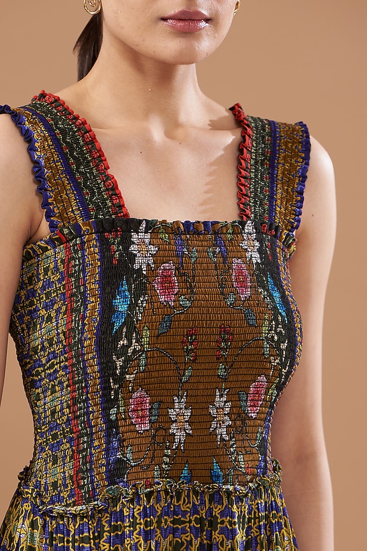 Black Cotton Linen Printed Tiered Maxi Vacation Dress by SIDDHARTHA BANSAL at Pernia's Pop Up Shop