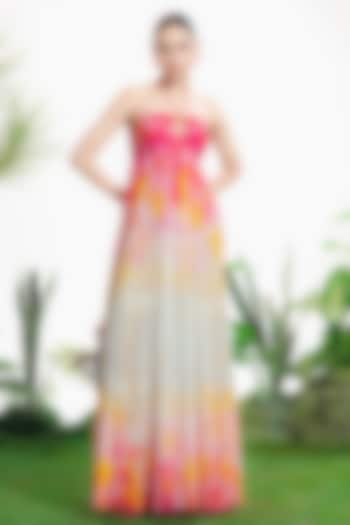 Ivory Crepe Printed Strapless Vacation Dress by SIDDHARTHA BANSAL at Pernia's Pop Up Shop