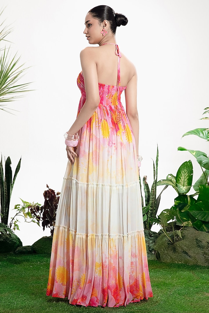 Ivory Crepe Printed Strapless Vacation Dress by SIDDHARTHA BANSAL at Pernia's Pop Up Shop