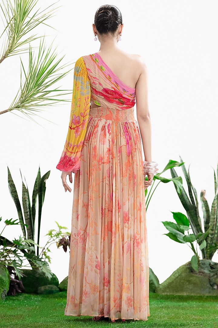 Blush Pink Chiffon One-Shoulder Draped Vacation Dress by SIDDHARTHA BANSAL at Pernia's Pop Up Shop