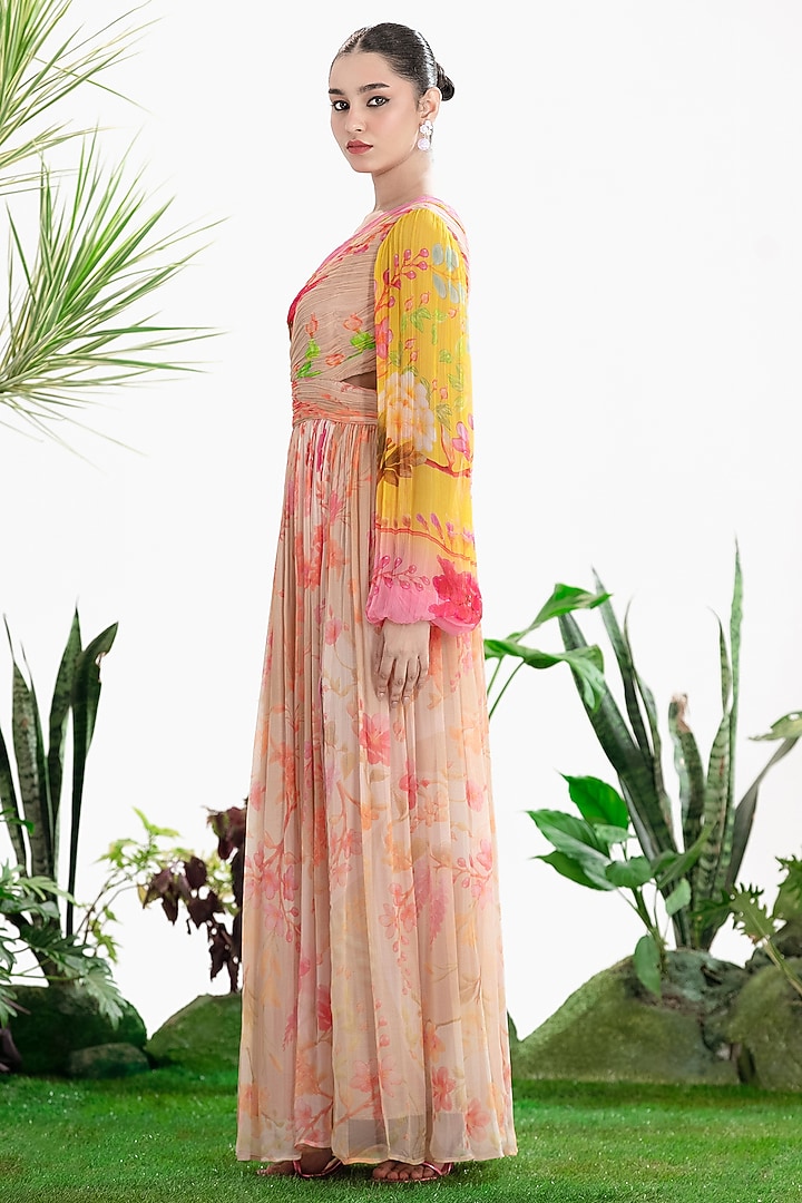 Blush Pink Chiffon One-Shoulder Draped Vacation Dress by SIDDHARTHA BANSAL at Pernia's Pop Up Shop