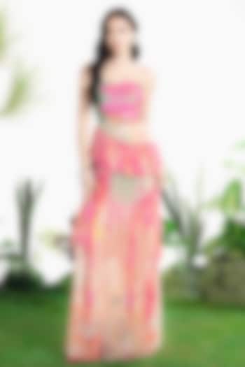 Blush Pink Chiffon Floral Printed Ruffled Maxi Vacation Dress by SIDDHARTHA BANSAL at Pernia's Pop Up Shop