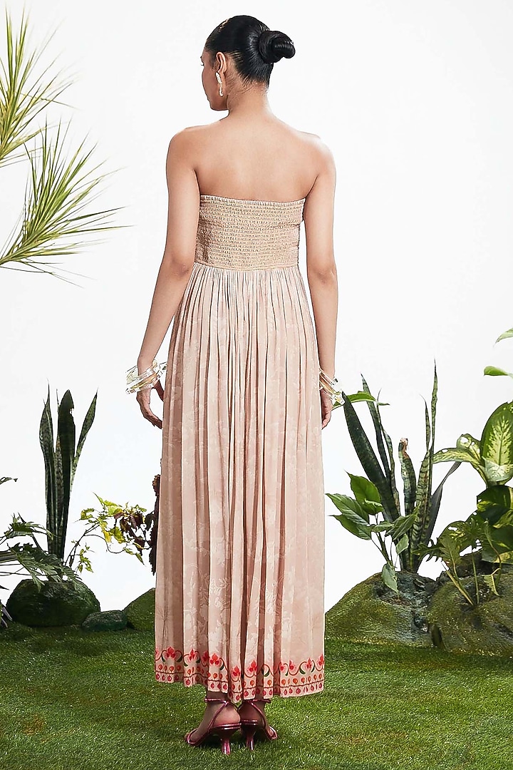 Tiffany Yellow Pure Crepe Floral Printed Strapless Vacation Dress by SIDDHARTHA BANSAL at Pernia's Pop Up Shop