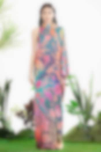 Blue Bamberg Satin Printed One-Shoulder Kaftan Vacation Dress by SIDDHARTHA BANSAL at Pernia's Pop Up Shop