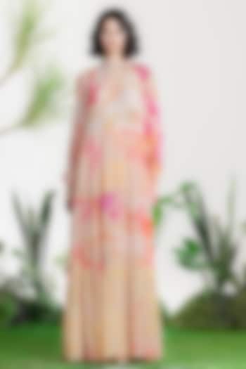 Multi-Colored Crepe Printed Tiered Vacation Dress by SIDDHARTHA BANSAL at Pernia's Pop Up Shop