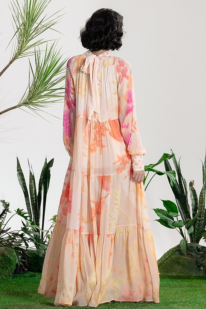 Multi-Colored Crepe Printed Tiered Vacation Dress by SIDDHARTHA BANSAL at Pernia's Pop Up Shop