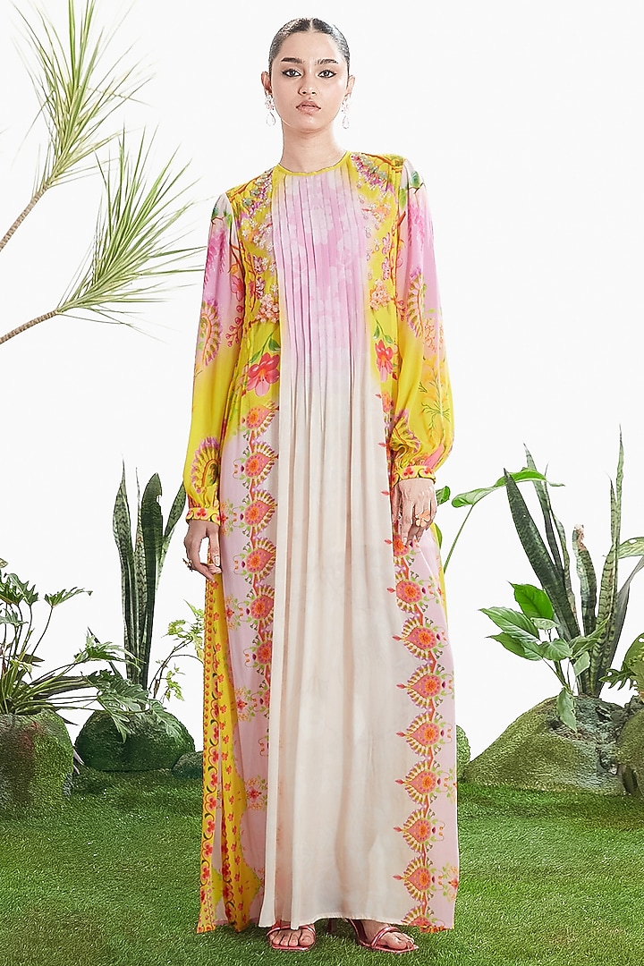 Multi-Colored Crepe Printed Kaftan Vacation Dress by SIDDHARTHA BANSAL at Pernia's Pop Up Shop