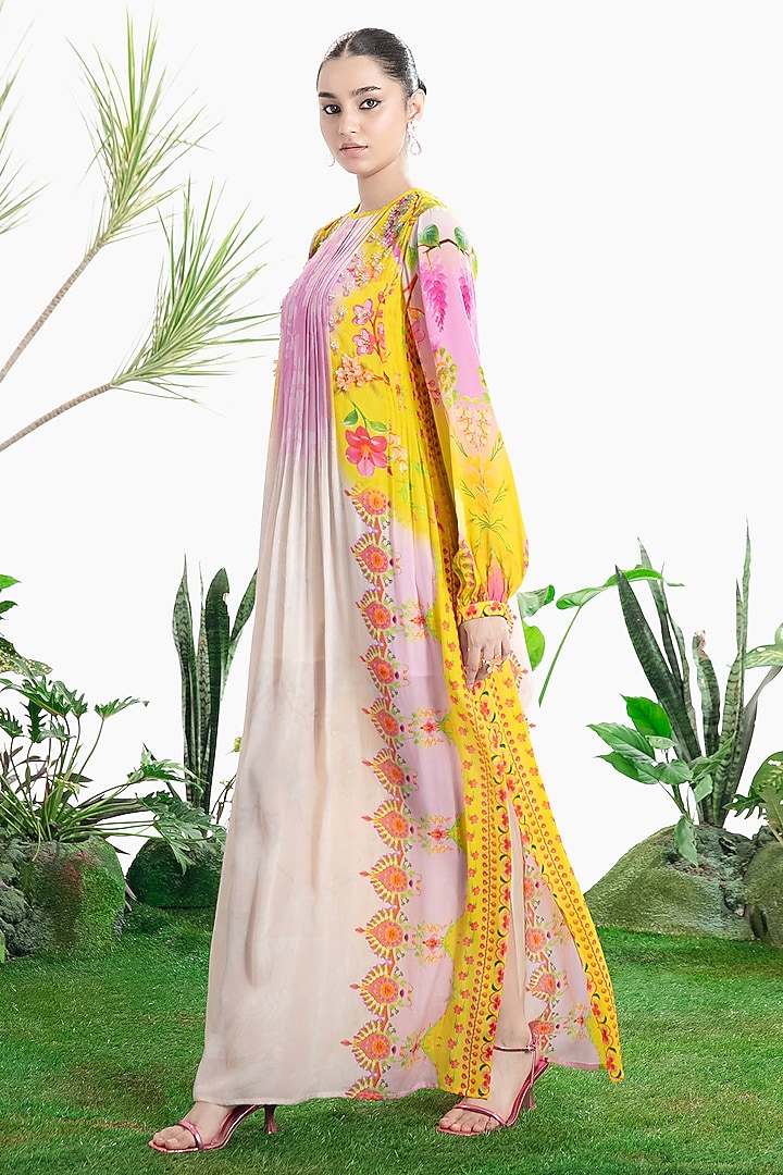 Multi-Colored Crepe Printed Kaftan Vacation Dress by SIDDHARTHA BANSAL at Pernia's Pop Up Shop