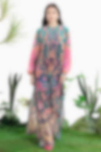 Blue Crepe Printed Kaftan Vacation Dress by SIDDHARTHA BANSAL at Pernia's Pop Up Shop