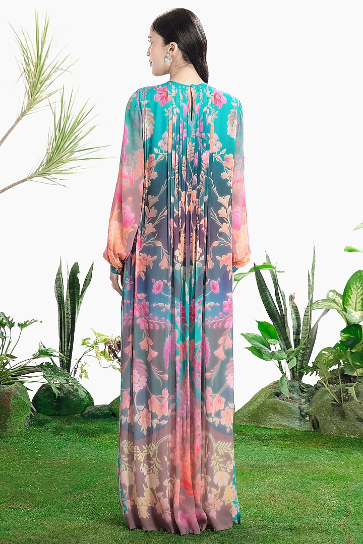 Blue Crepe Printed Kaftan Vacation Dress by SIDDHARTHA BANSAL at Pernia's Pop Up Shop