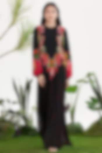 Black Crepe Printed Kaftan Vacation Dress by SIDDHARTHA BANSAL at Pernia's Pop Up Shop