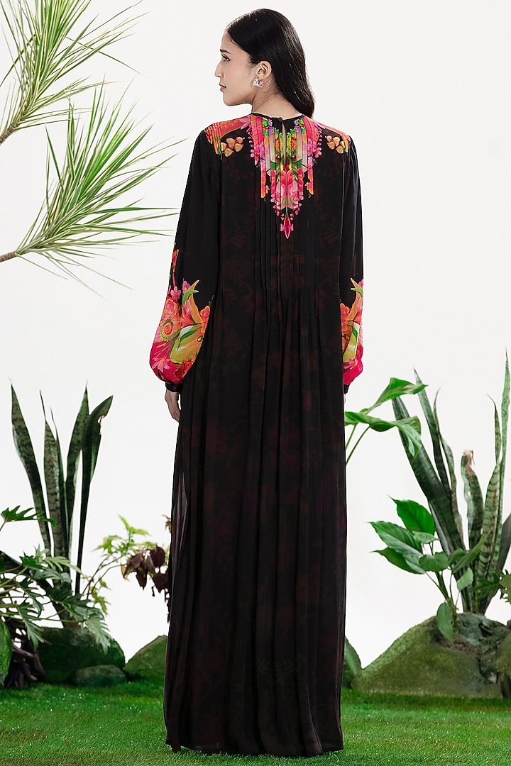 Black Crepe Printed Kaftan Vacation Dress by SIDDHARTHA BANSAL at Pernia's Pop Up Shop