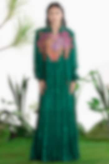 Teal Sheer Organza Hand Embroidered Jacket by SIDDHARTHA BANSAL at Pernia's Pop Up Shop