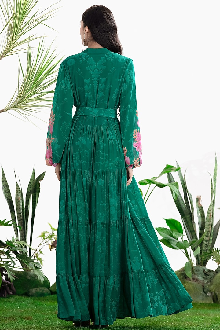Teal Sheer Organza Hand Embroidered Jacket by SIDDHARTHA BANSAL at Pernia's Pop Up Shop