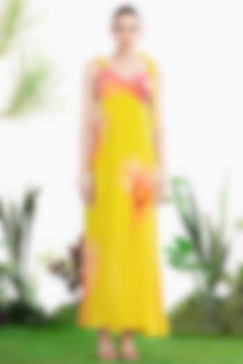 Yellow Crepe Floral Printed Maxi Vacation Dress by SIDDHARTHA BANSAL at Pernia's Pop Up Shop