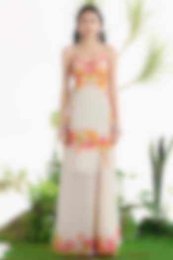 Ivory Crepe Printed Maxi Vacation Dress by SIDDHARTHA BANSAL at Pernia's Pop Up Shop