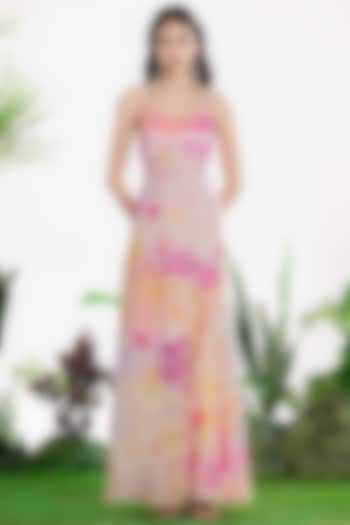 Ivory Crepe Printed Maxi Vacation Dress by SIDDHARTHA BANSAL at Pernia's Pop Up Shop