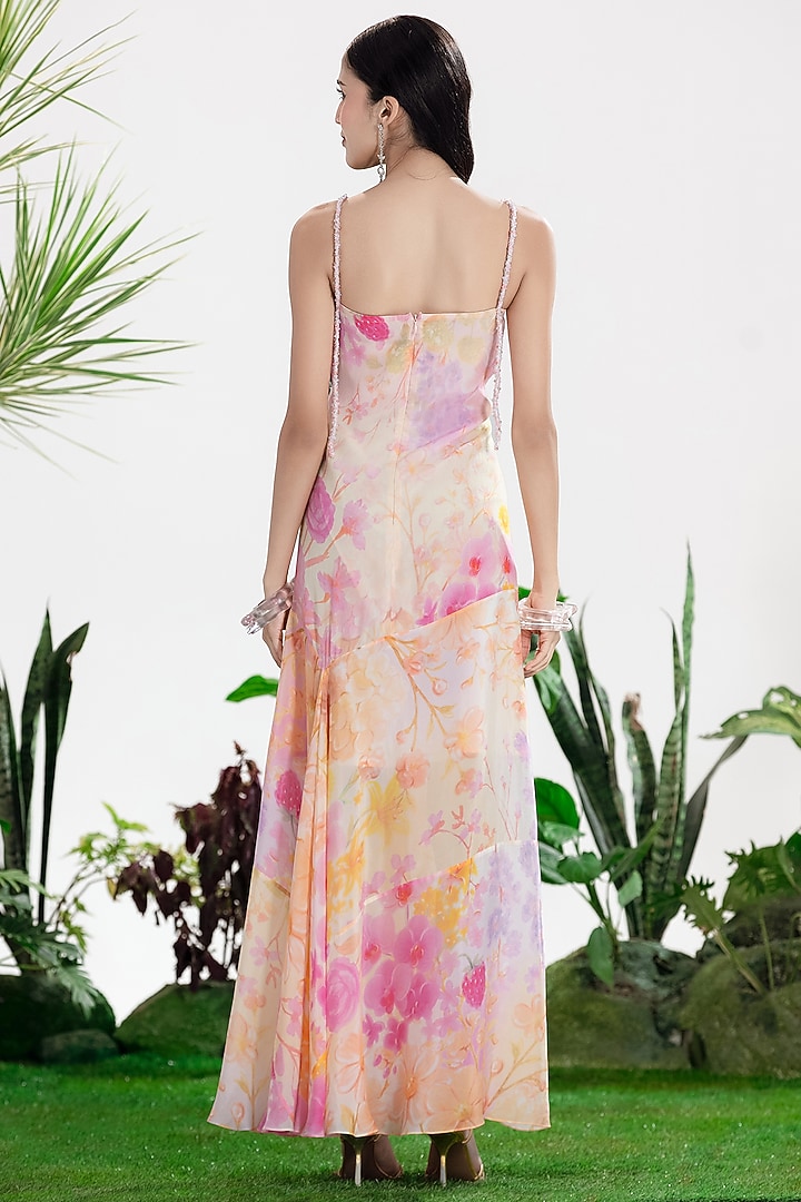 Ivory Crepe Printed Maxi Vacation Dress by SIDDHARTHA BANSAL at Pernia's Pop Up Shop