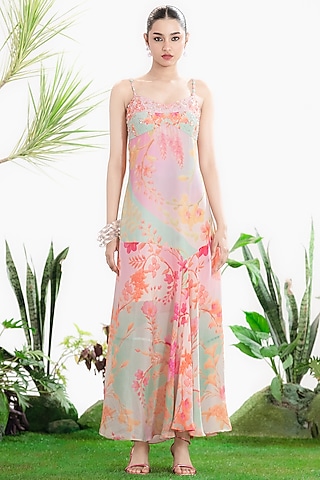 Ivory Crepe Printed Maxi Dress by SIDDHARTHA BANSAL