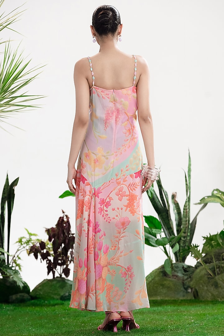 Ivory Crepe Printed Maxi Vacation Dress by SIDDHARTHA BANSAL at Pernia's Pop Up Shop