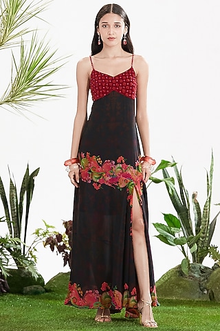 spaghetti strap halter prom dress LTP0287,Black Spaghetti Straps Halter Long Prom Dresses With High Spli –  Laylatailor Shop main image 1