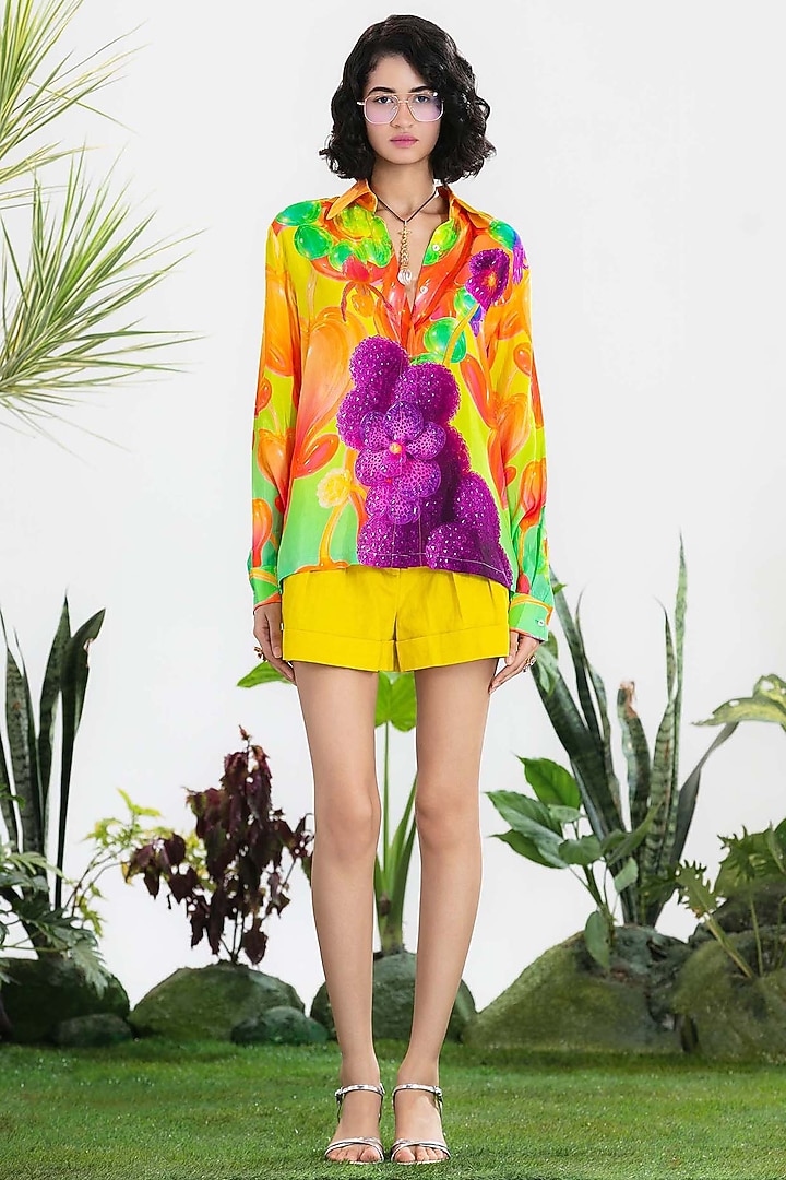 Yellow Habutai Silk Printed Co-Ord Set by SIDDHARTHA BANSAL at Pernia's Pop Up Shop