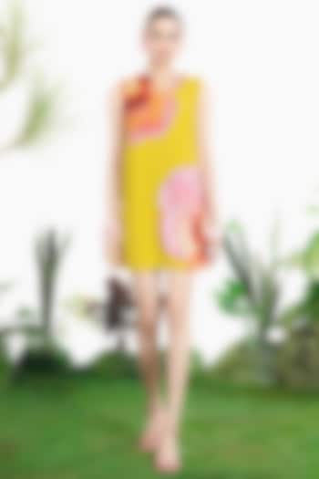 Yellow Crepe Floral Printed Shift Vacation Dress by SIDDHARTHA BANSAL at Pernia's Pop Up Shop