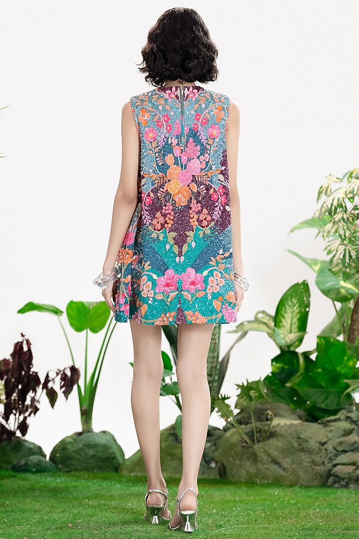 Multi-Colored Crepe Sequin Embroidered Shift Party Wear Dress by SIDDHARTHA BANSAL at Pernia's Pop Up Shop