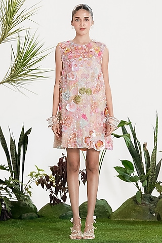 Multi-Colored Crepe Sequin Embroidered Shift Dress by SIDDHARTHA BANSAL