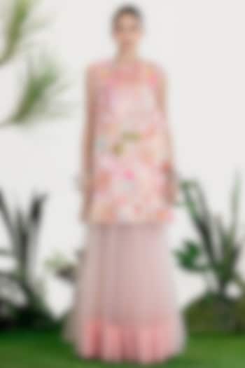 Light Pink Net & Satin Embroidered Skirt by SIDDHARTHA BANSAL at Pernia's Pop Up Shop