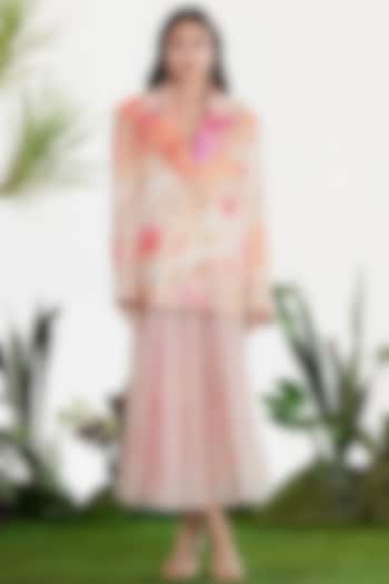 Pink Organza Printed Pleated Skirt Set by SIDDHARTHA BANSAL at Pernia's Pop Up Shop