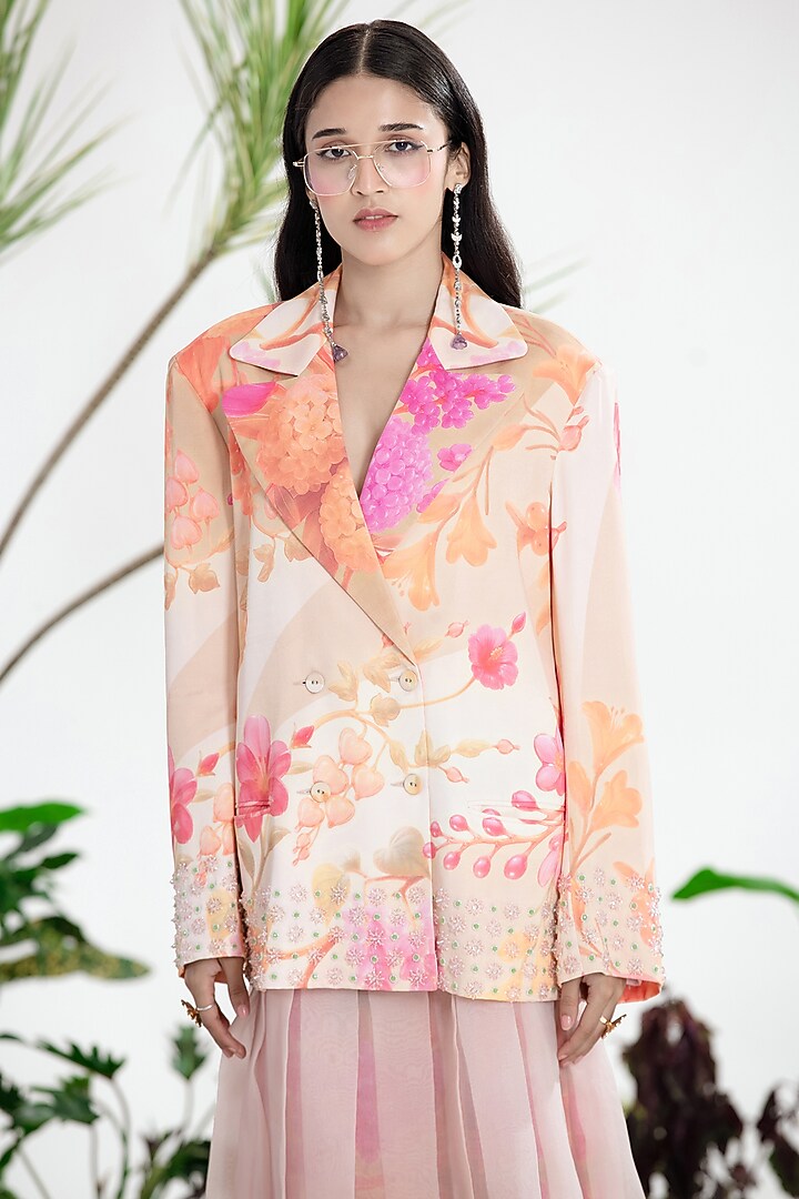Pink Organza Printed Pleated Skirt Set by SIDDHARTHA BANSAL at Pernia's Pop Up Shop