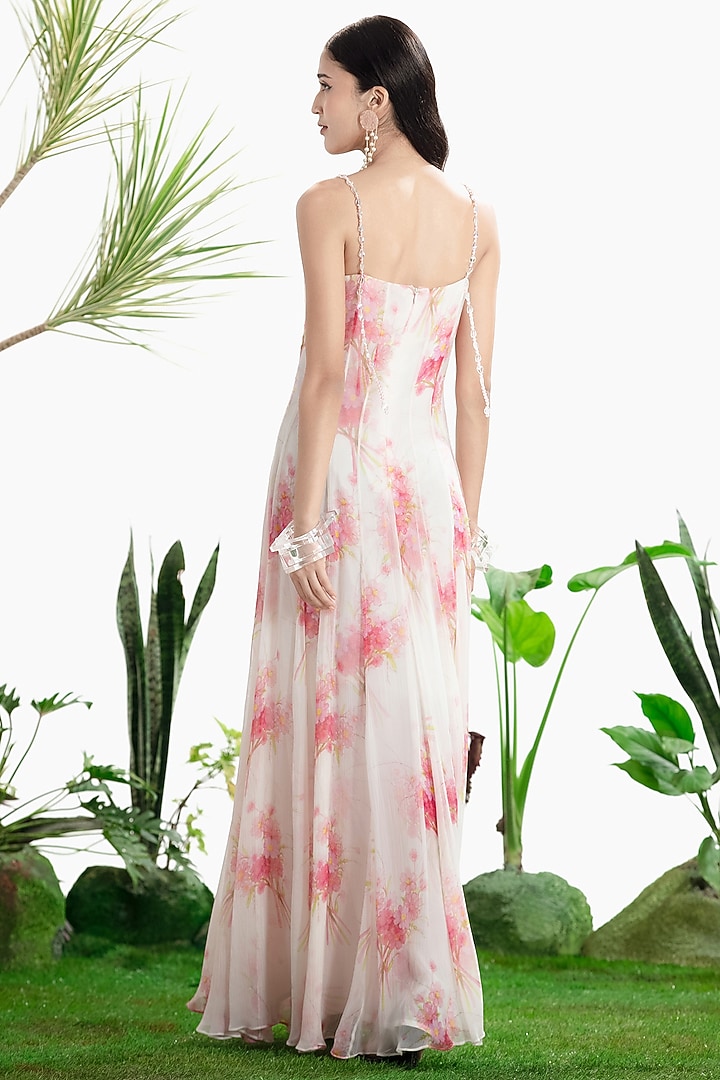 Ivory Chiffon Embroidered Paneled Vacation Dress by SIDDHARTHA BANSAL at Pernia's Pop Up Shop