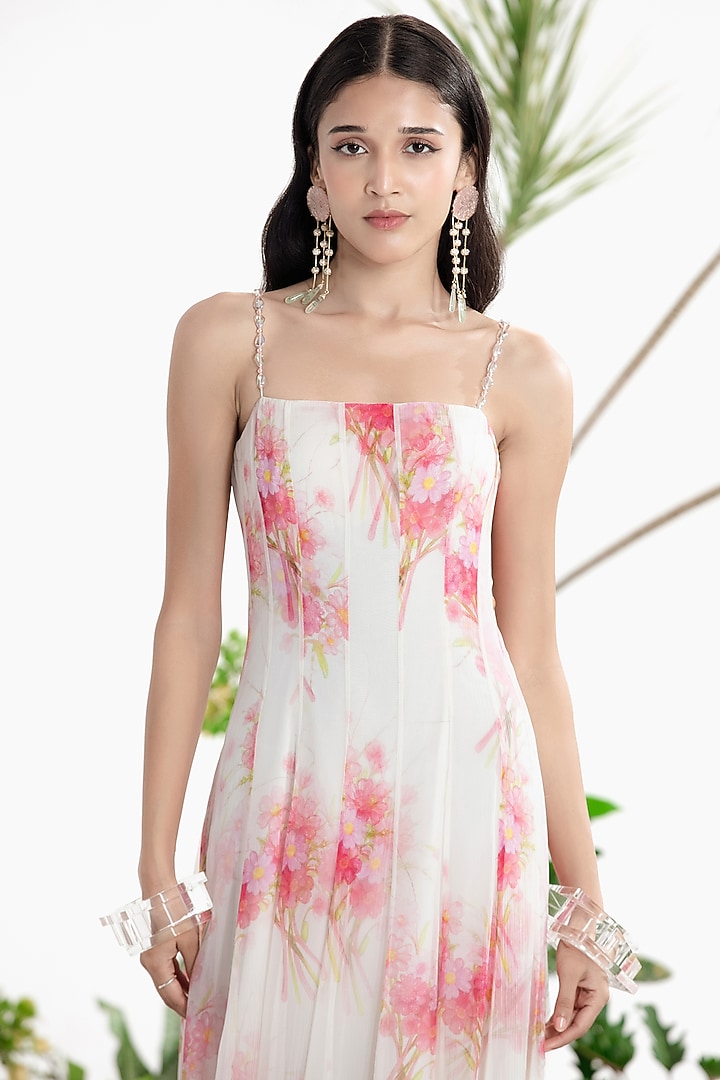 Ivory Chiffon Embroidered Paneled Vacation Dress by SIDDHARTHA BANSAL at Pernia's Pop Up Shop