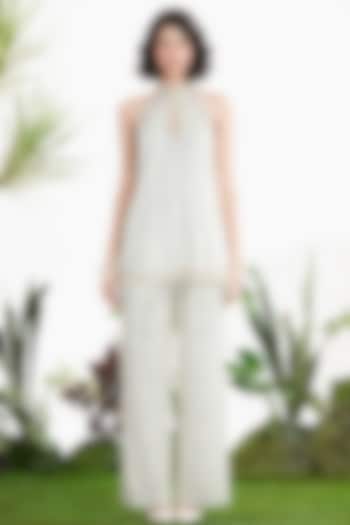 Ivory Cotton Linen Embroidered Co-Ord Set by SIDDHARTHA BANSAL at Pernia's Pop Up Shop