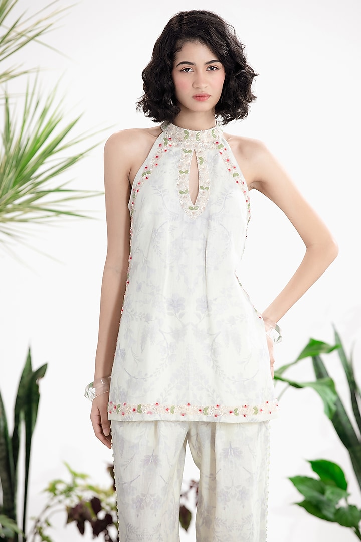 Ivory Cotton Linen Embroidered Co-Ord Set by SIDDHARTHA BANSAL at Pernia's Pop Up Shop
