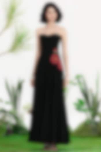 Black American Crepe Floral Embroidered Strapless Cocktail Dress by SIDDHARTHA BANSAL at Pernia's Pop Up Shop